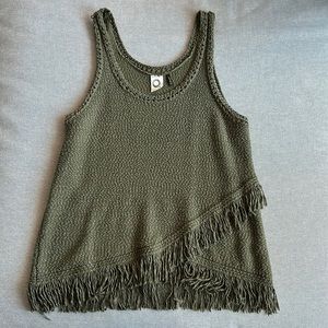 Anthropologie Akemi +Kin Olive Green Fringe Tank Top Size: S